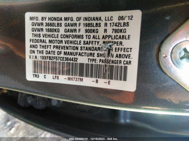 Photo 8 VIN: 19XFB2F57CE364432 - HONDA CIVIC 