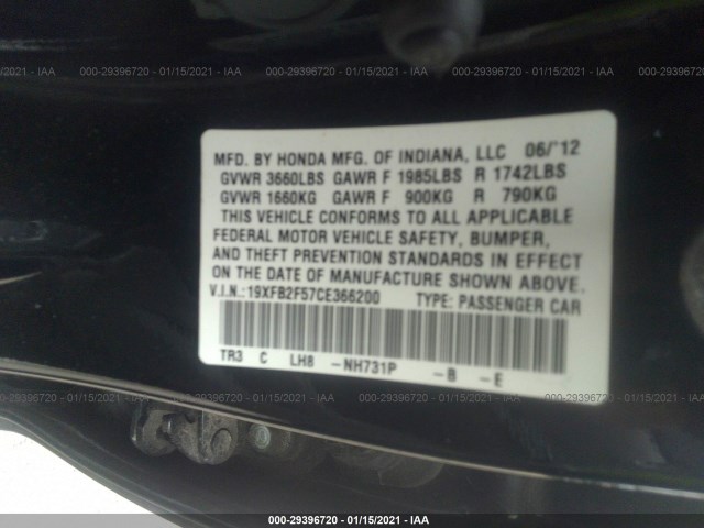 Photo 8 VIN: 19XFB2F57CE366200 - HONDA CIVIC SDN 