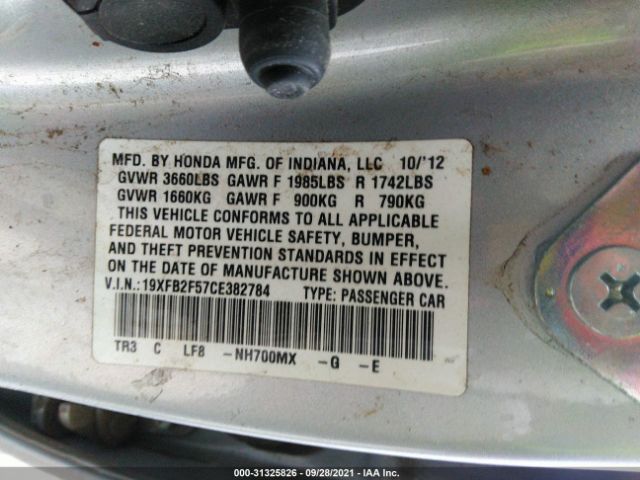 Photo 8 VIN: 19XFB2F57CE382784 - HONDA CIVIC SDN 