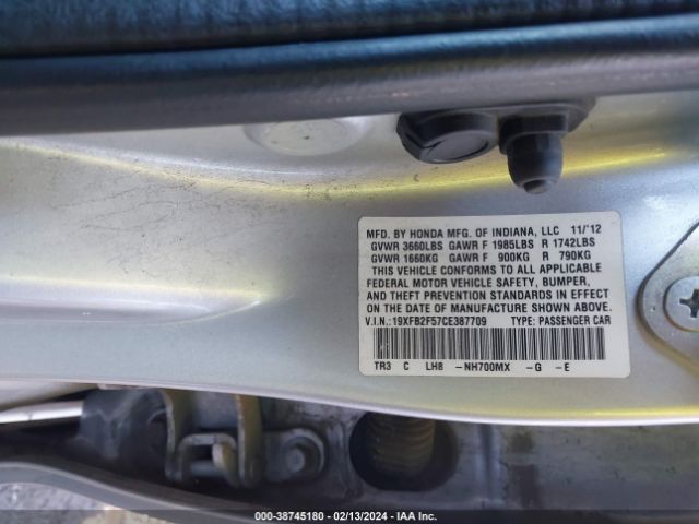 Photo 8 VIN: 19XFB2F57CE387709 - HONDA CIVIC 