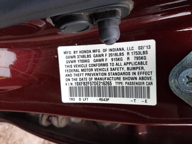 Photo 9 VIN: 19XFB2F57DE216265 - HONDA CIVIC LX 