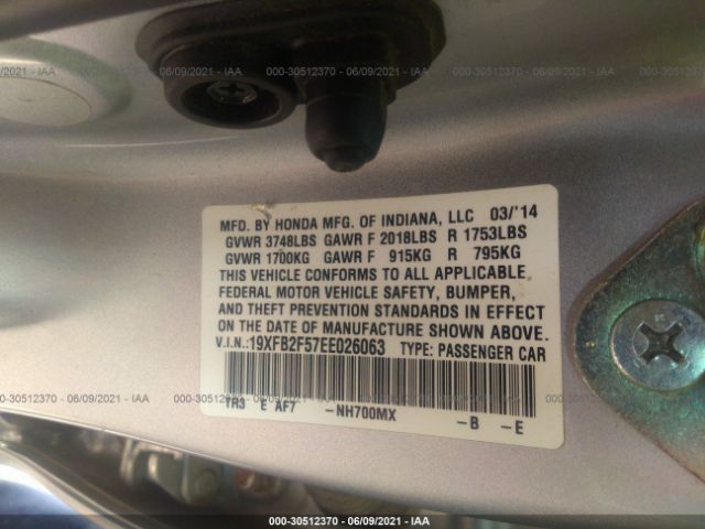 Photo 8 VIN: 19XFB2F57EE026063 - HONDA CIVIC SEDAN 