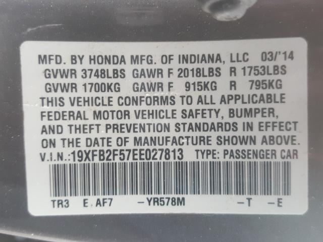 Photo 9 VIN: 19XFB2F57EE027813 - HONDA CIVIC LX 