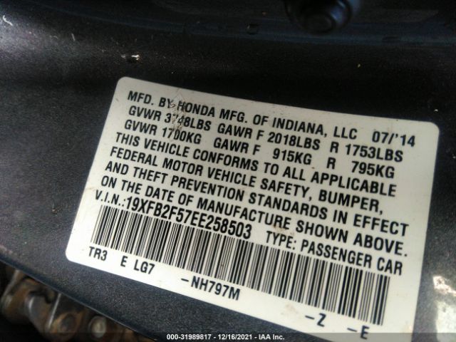 Photo 8 VIN: 19XFB2F57EE258503 - HONDA CIVIC SEDAN 