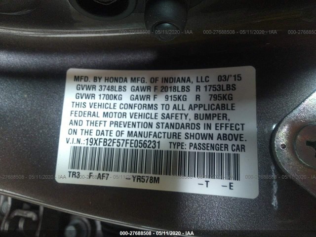 Photo 8 VIN: 19XFB2F57FE056231 - HONDA CIVIC SEDAN 