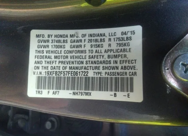 Photo 8 VIN: 19XFB2F57FE061722 - HONDA CIVIC SEDAN 