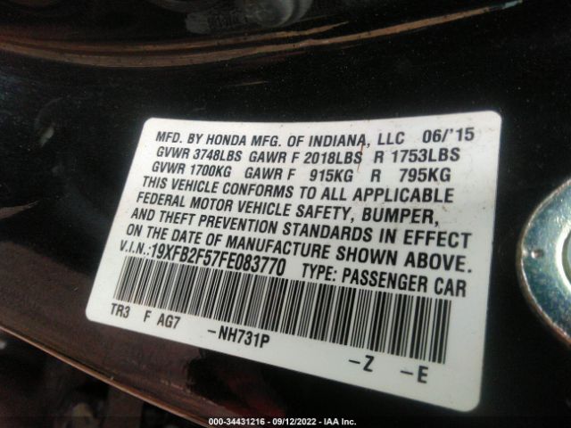 Photo 8 VIN: 19XFB2F57FE083770 - HONDA CIVIC SEDAN 