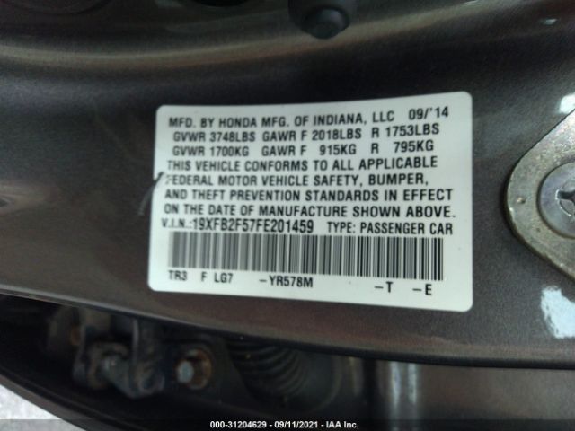 Photo 8 VIN: 19XFB2F57FE201459 - HONDA CIVIC SEDAN 