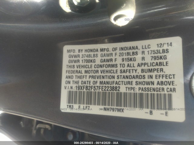 Photo 8 VIN: 19XFB2F57FE223882 - HONDA CIVIC SEDAN 