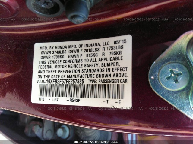 Photo 8 VIN: 19XFB2F57FE257885 - HONDA CIVIC SEDAN 