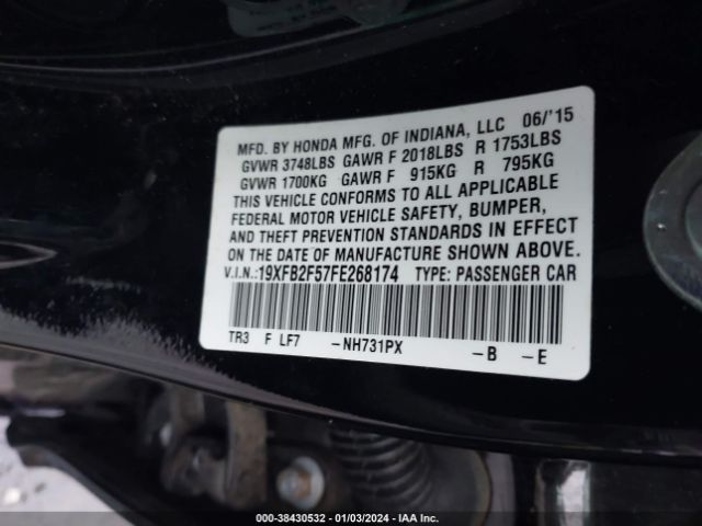 Photo 8 VIN: 19XFB2F57FE268174 - HONDA CIVIC 