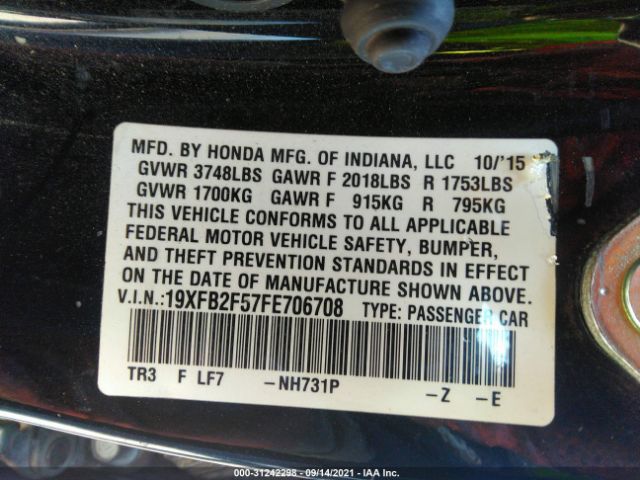 Photo 8 VIN: 19XFB2F57FE706708 - HONDA CIVIC SEDAN 