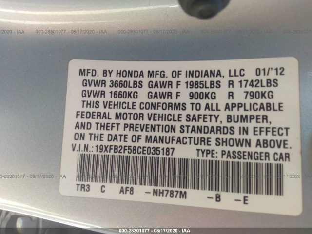 Photo 8 VIN: 19XFB2F58CE035187 - HONDA CIVIC SDN 