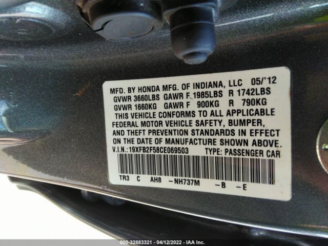 Photo 8 VIN: 19XFB2F58CE069503 - HONDA CIVIC SDN 