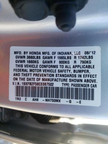 Photo 9 VIN: 19XFB2F58CE087502 - HONDA CIVIC LX 