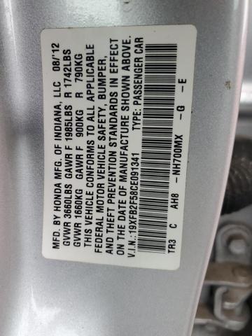 Photo 11 VIN: 19XFB2F58CE091341 - HONDA CIVIC 