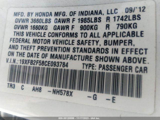 Photo 8 VIN: 19XFB2F58CE093784 - HONDA CIVIC 