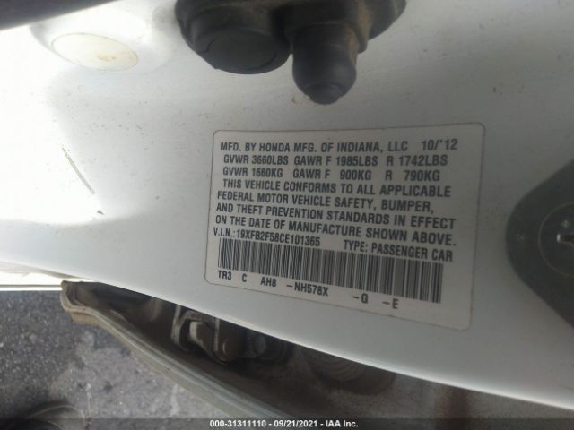 Photo 8 VIN: 19XFB2F58CE101365 - HONDA CIVIC SDN 