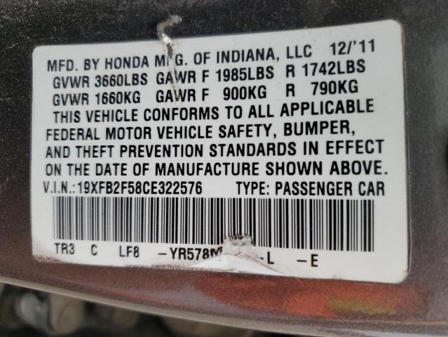 Photo 11 VIN: 19XFB2F58CE322576 - HONDA CIVIC 