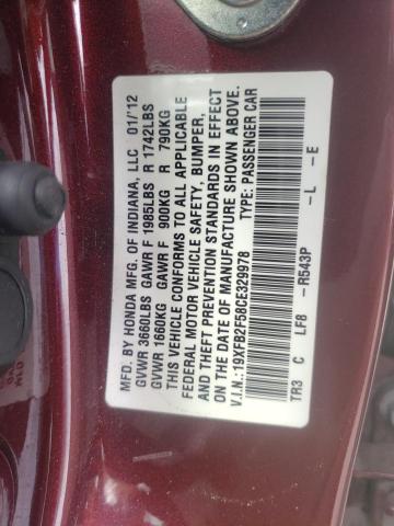 Photo 11 VIN: 19XFB2F58CE329978 - HONDA CIVIC 