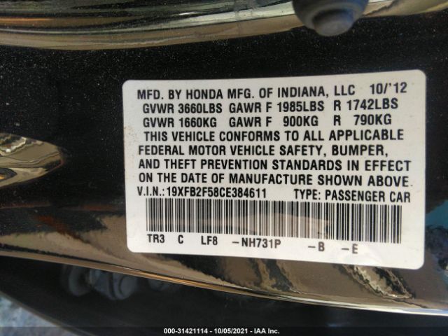 Photo 8 VIN: 19XFB2F58CE384611 - HONDA CIVIC SDN 