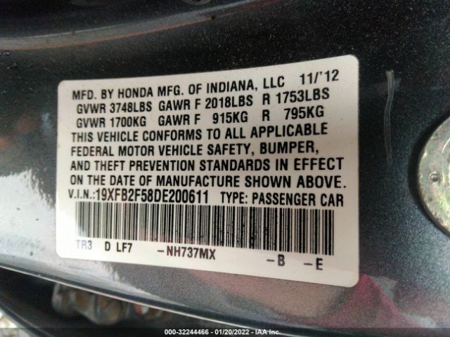 Photo 8 VIN: 19XFB2F58DE200611 - HONDA CIVIC SDN 