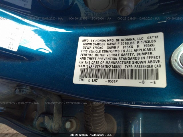 Photo 8 VIN: 19XFB2F58DE214850 - HONDA CIVIC SDN 