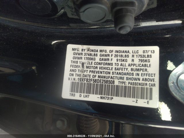 Photo 8 VIN: 19XFB2F58DE258508 - HONDA CIVIC SDN 