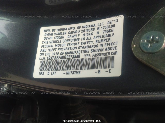 Photo 8 VIN: 19XFB2F58DE273848 - HONDA CIVIC SDN 