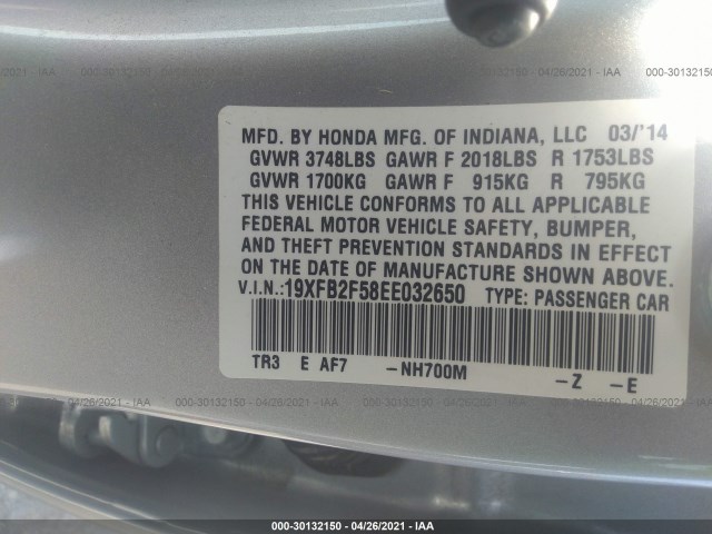 Photo 8 VIN: 19XFB2F58EE032650 - HONDA CIVIC SEDAN 