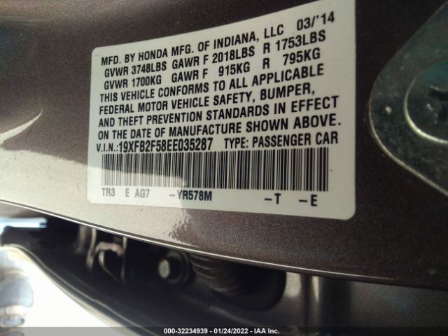 Photo 8 VIN: 19XFB2F58EE035287 - HONDA CIVIC SEDAN 