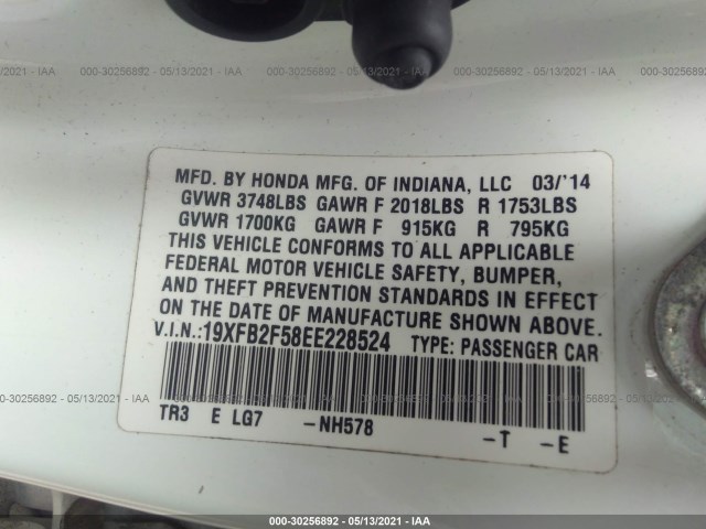 Photo 8 VIN: 19XFB2F58EE228524 - HONDA CIVIC SEDAN 