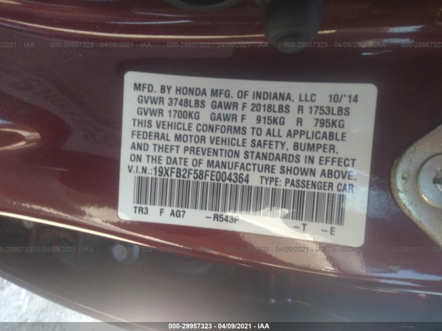 Photo 8 VIN: 19XFB2F58FE004364 - HONDA CIVIC SEDAN 