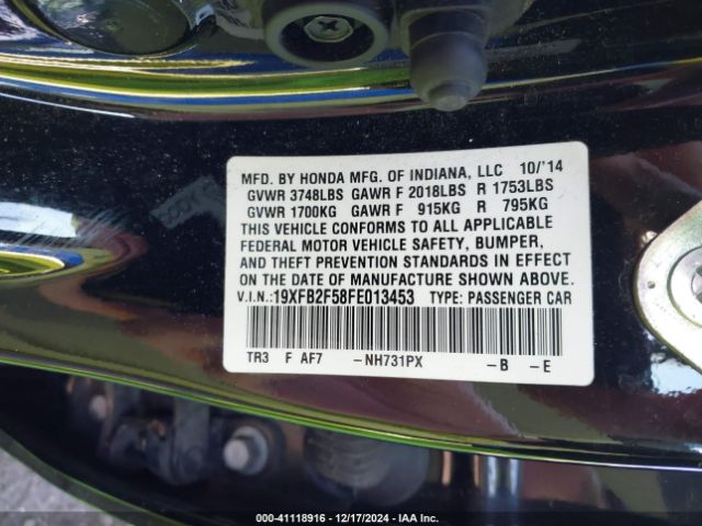 Photo 8 VIN: 19XFB2F58FE013453 - HONDA CIVIC 