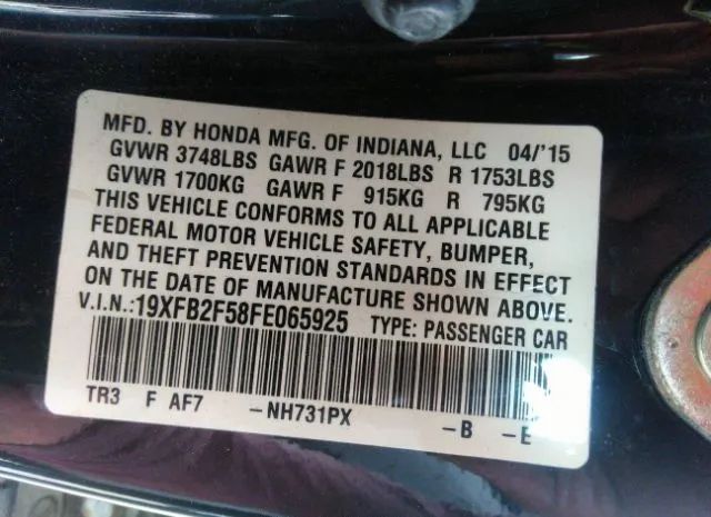 Photo 8 VIN: 19XFB2F58FE065925 - HONDA CIVIC SEDAN 