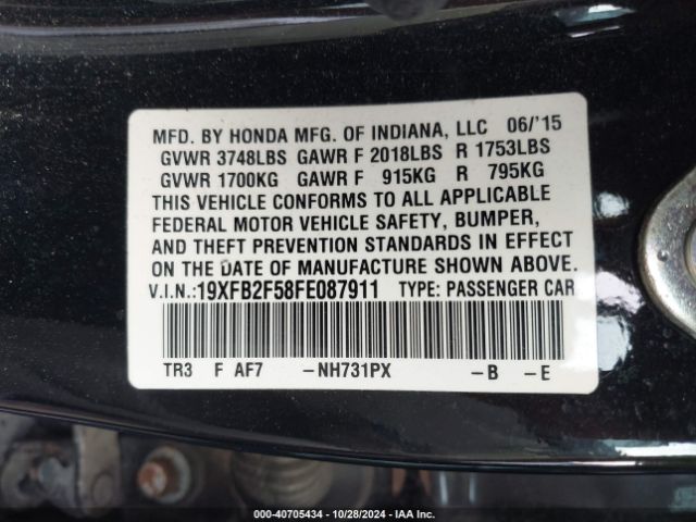 Photo 8 VIN: 19XFB2F58FE087911 - HONDA CIVIC 