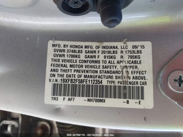 Photo 8 VIN: 19XFB2F58FE112354 - HONDA CIVIC LX 