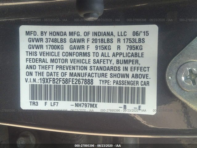 Photo 8 VIN: 19XFB2F58FE267888 - HONDA CIVIC SEDAN 