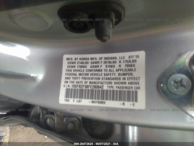 Photo 8 VIN: 19XFB2F58FE280642 - HONDA CIVIC SEDAN 