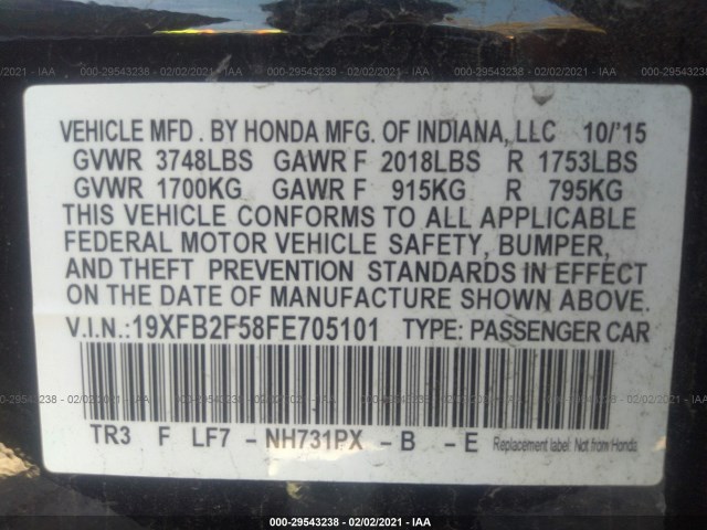 Photo 8 VIN: 19XFB2F58FE705101 - HONDA CIVIC SEDAN 