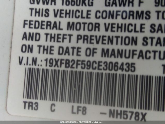 Photo 8 VIN: 19XFB2F59CE306435 - HONDA CIVIC SDN 