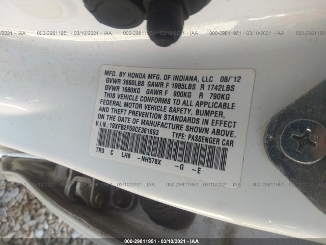 Photo 8 VIN: 19XFB2F59CE361693 - HONDA CIVIC SDN 