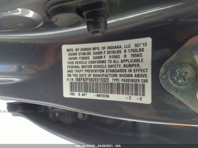 Photo 8 VIN: 19XFB2F59DE015323 - HONDA CIVIC SDN 