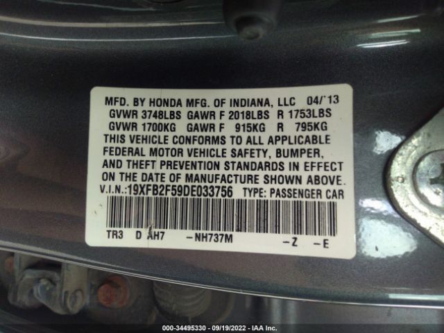 Photo 8 VIN: 19XFB2F59DE033756 - HONDA CIVIC SDN 