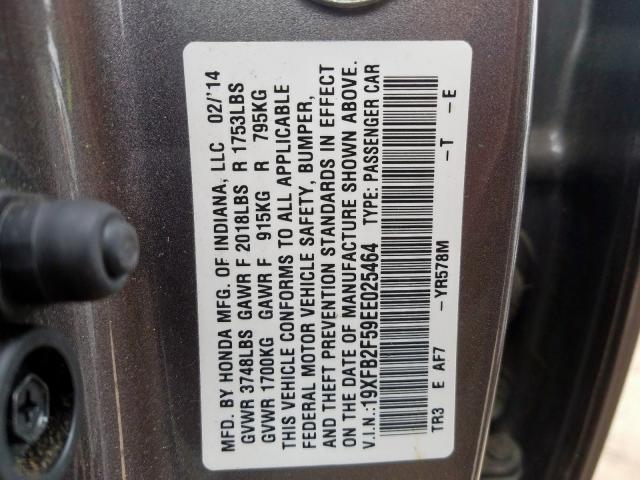 Photo 9 VIN: 19XFB2F59EE025464 - HONDA CIVIC LX 