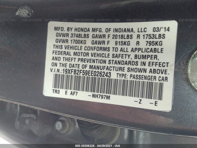 Photo 8 VIN: 19XFB2F59EE026243 - HONDA CIVIC SEDAN 