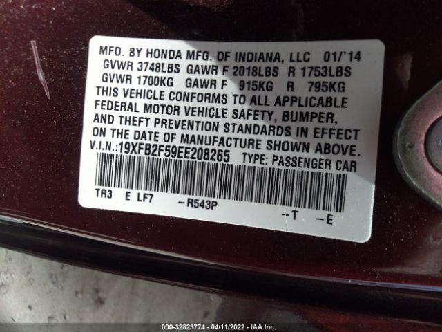 Photo 8 VIN: 19XFB2F59EE208265 - HONDA CIVIC SEDAN 