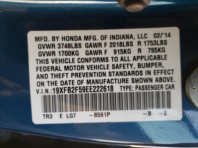 Photo 9 VIN: 19XFB2F59EE222618 - HONDA CIVIC LX 