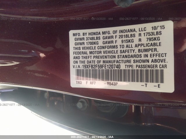 Photo 8 VIN: 19XFB2F59FE120740 - HONDA CIVIC SEDAN 