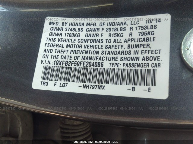 Photo 8 VIN: 19XFB2F59FE204086 - HONDA CIVIC SEDAN 